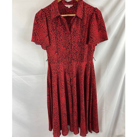 Nanette Lepore Leopard Print Red Button Front Dress 4 - Picture 2 of 6